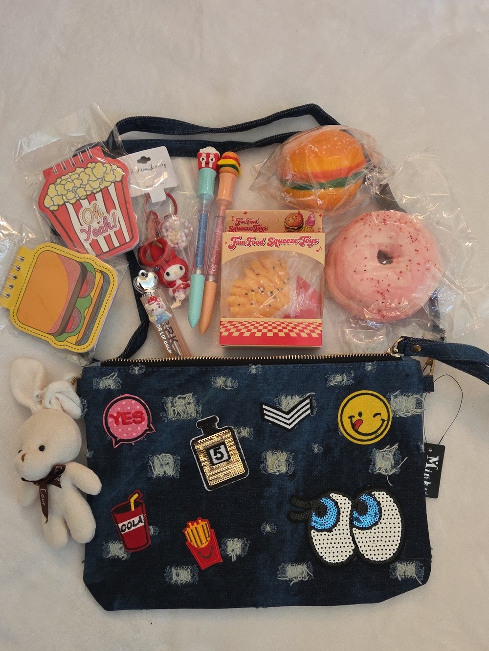 Junk Food Squishy Bundle With Blue Jean Crossbody/ Shoulder Bag 11.5 "x 8" In.